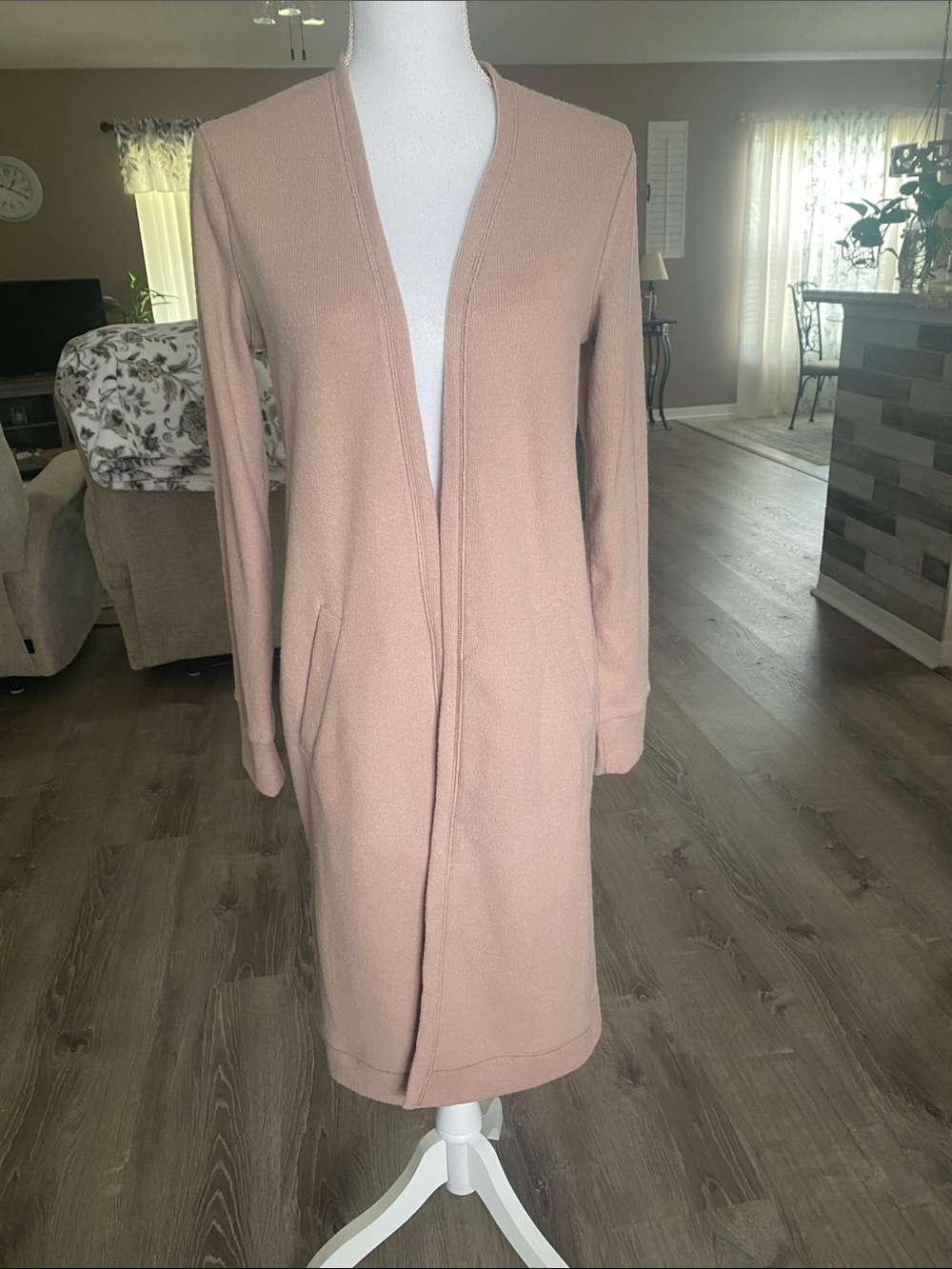 Abercrombie & Fitch Long Open-Front Cardigan Sweater in Dusty Rose